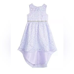 Rare Editions Lavender Lace High-Low Dress with Beaded Waist